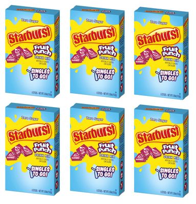 Starburst Singles To Go Powdered Drink Mix, Fruit Punch, Sugar-Free Drink Powder, Pack of 6