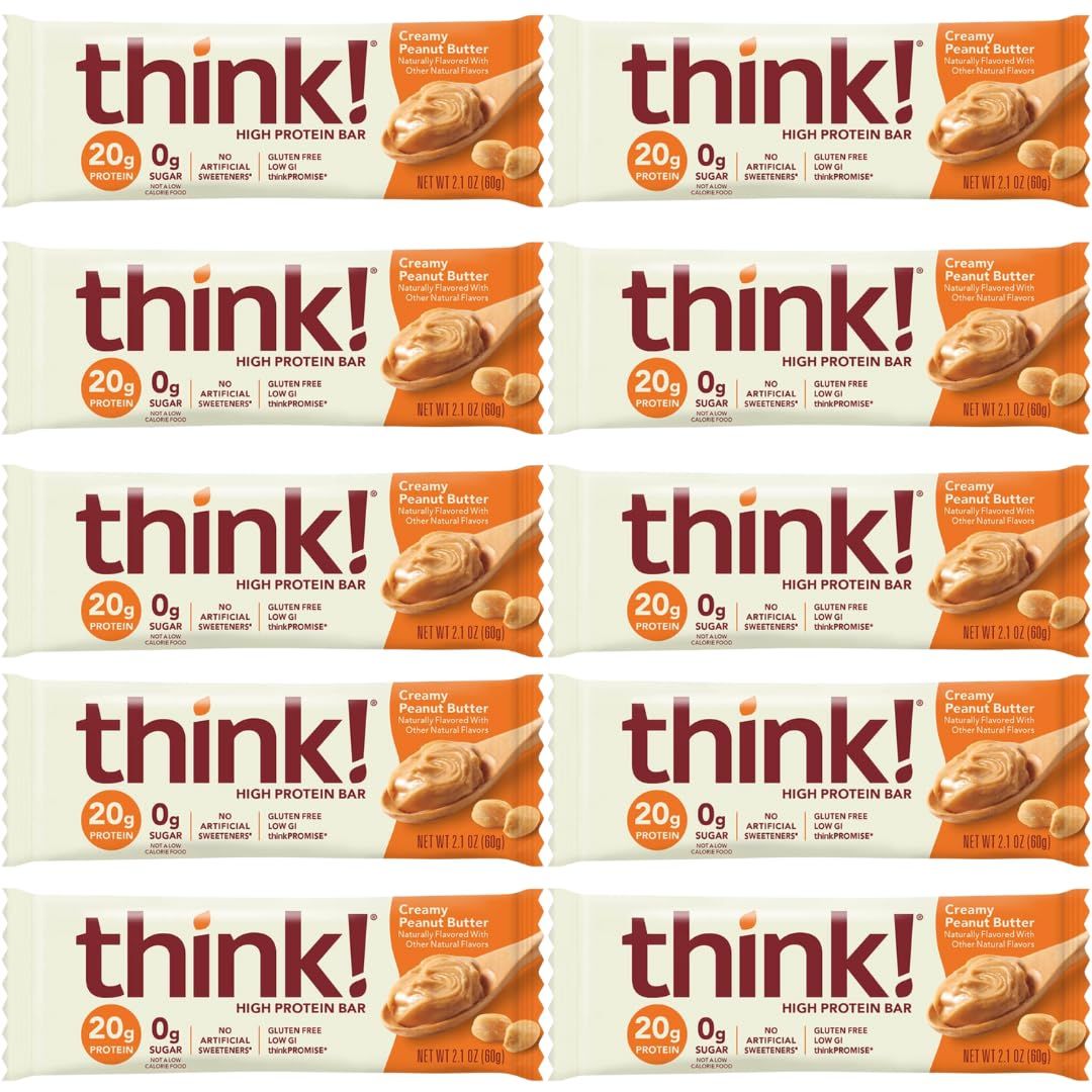 High Protein Bars - Creamy Peanut Butter, 20g Protein, 0g Sugar, No Artificial Sweeteners, Gluten Free, GMO-Free, 2.1 Ounce bars, (10 Pack)