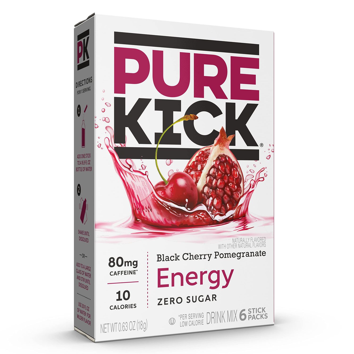 PURE KICK Energy Singles To Go Drink Mix, Black Cherry Pomegranate, Includes 3 Boxes with 6 Packets in each Box, 18 Total Packets