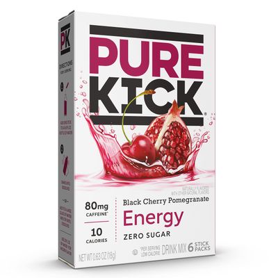 PURE KICK Energy Singles To Go Drink Mix, Black Cherry Pomegranate, Includes 3 Boxes with 6 Packets in each Box, 18 Total Packets