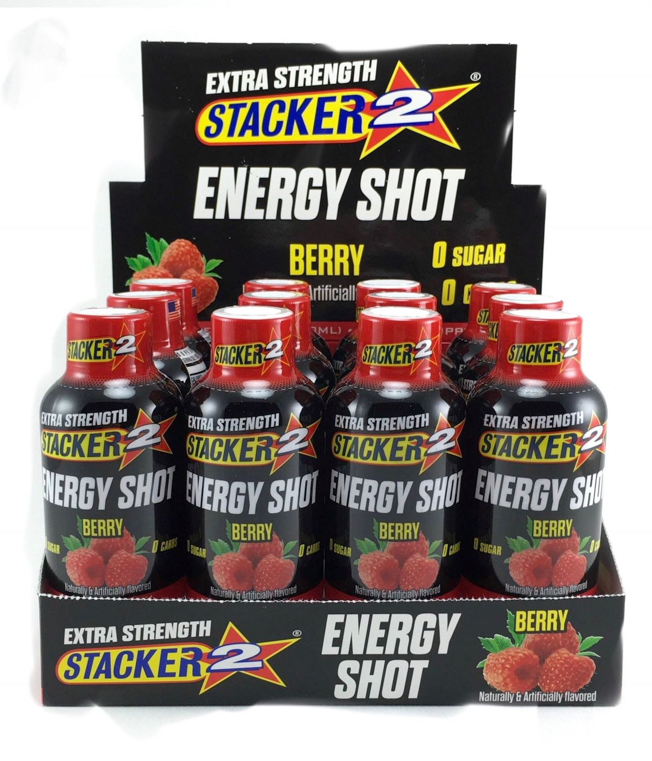 Stacker 2 Extra Strength Energy Shots, Berry 12, Bottles 2 fl. oz (2)