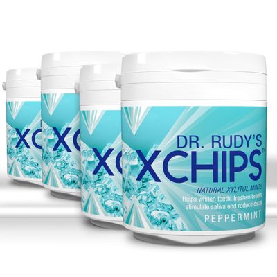 4 Pack Dr Rudy&#39;s Xchips with Pure Xylitol - Xylitol Candy (Mint)