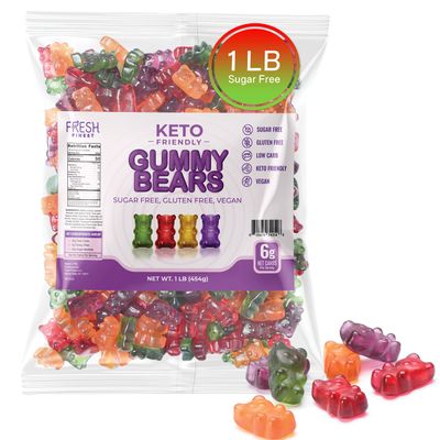Sugar-Free Gummy Bears - Keto-Friendly Candy with Assorted Fruit Flavors Keto Snacks, Vegan, Gluten-Free, Low Carb, and Sugar-Free Gummies Bulk Pack, 1 lb