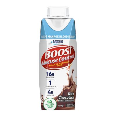 Boost Nutritional Drinks Glucose Control with Extra Nutrient Support Drink, Rich Chocolate, 8 Fl Oz, Pack of 24 Packaging may vary