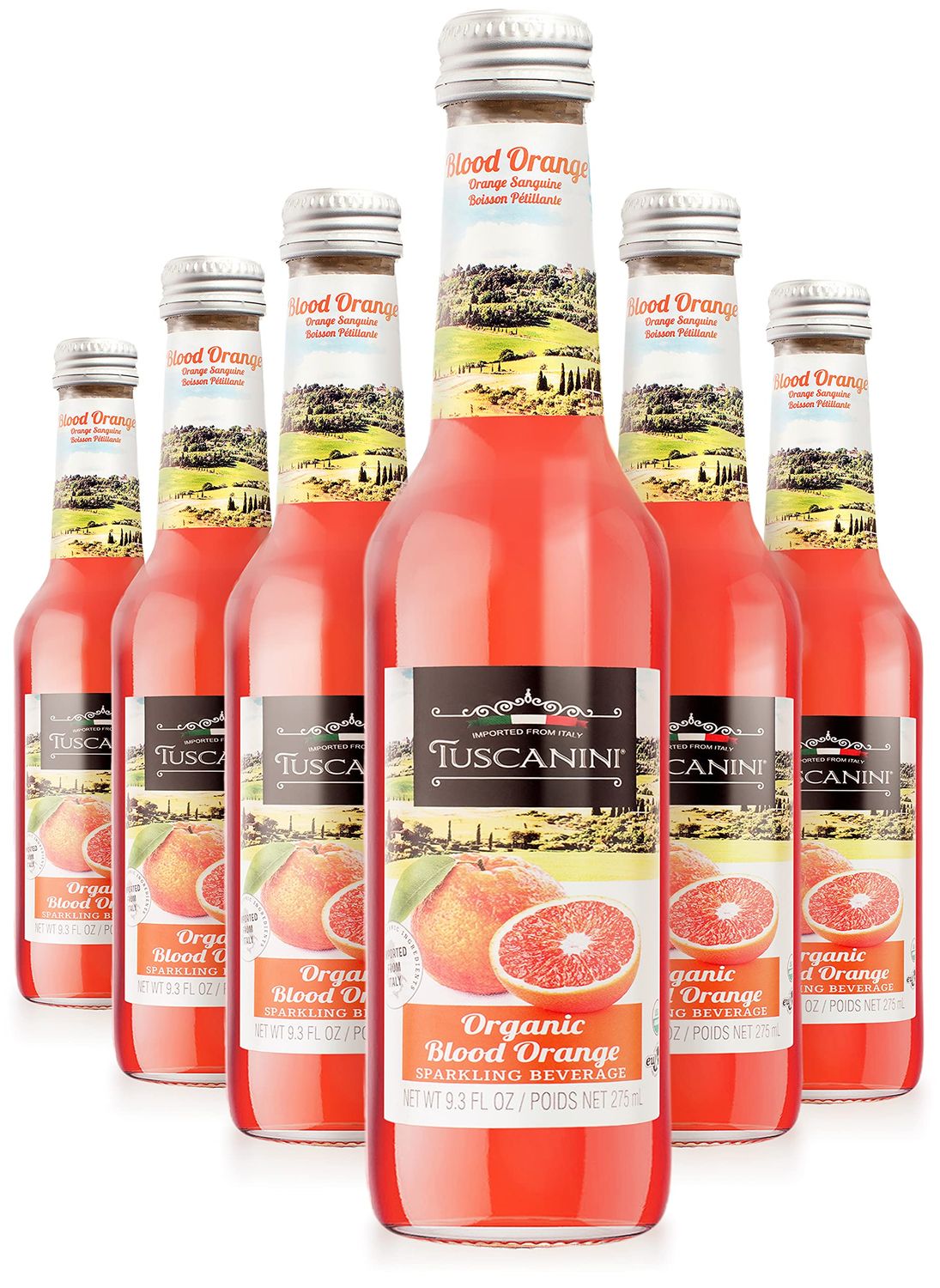 Tuscanini Organic Blood Orange Soda (6 Pack) Contains 16% Real Juice! No Food Coloring or Artificial Flavors, Imported From Italy