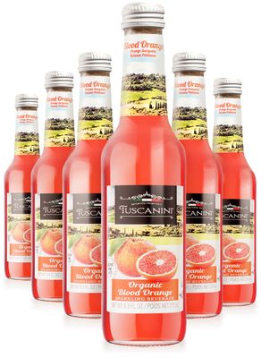 Tuscanini Organic Blood Orange Soda (6 Pack) Contains 16% Real Juice! No Food Coloring or Artificial Flavors, Imported From Italy
