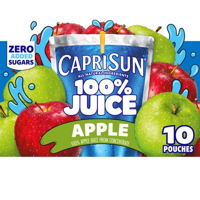 Capri Sun 100% Juice Naturally Flavored 100% Apple Juice 6 Fl Oz (Pack of 10), Packaging May Vary