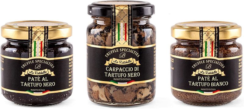 La Rustichella - Black Truffle Pat, White Truffle Pat and Black Sliced Truffle Set, (270g - 9,52 OZ) - Vegan, Gluten Free, Cholesterol Free