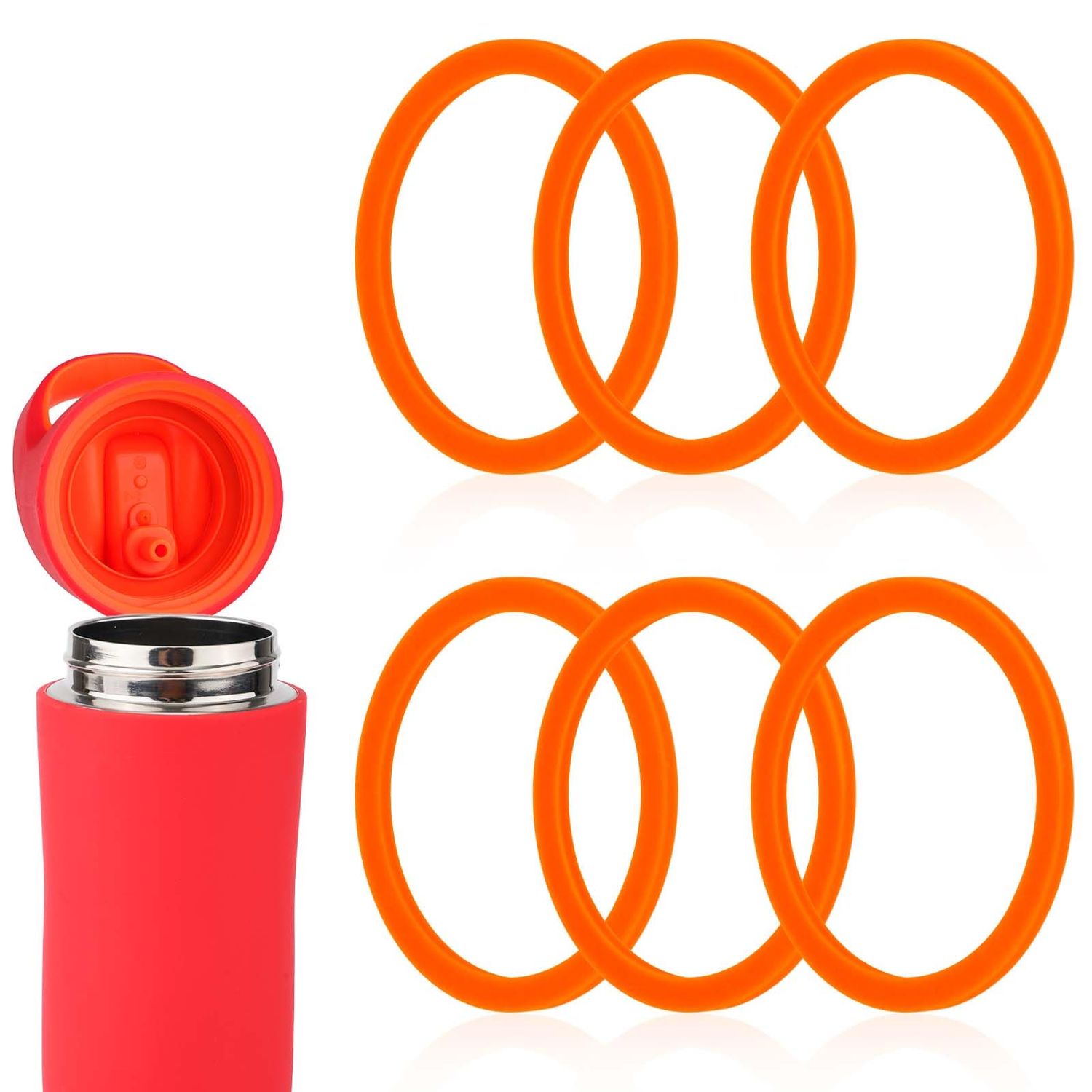 6pcs Gasket Replacements for Gatorade Kids&#39; Bottle 12oz, Silicone Lid Seal Rings, Plastic Tumbler Cup Gasket Reusable Accessories Parts for Gatorade Kids Rookie Metal Water Bottle 12oz (Orange)