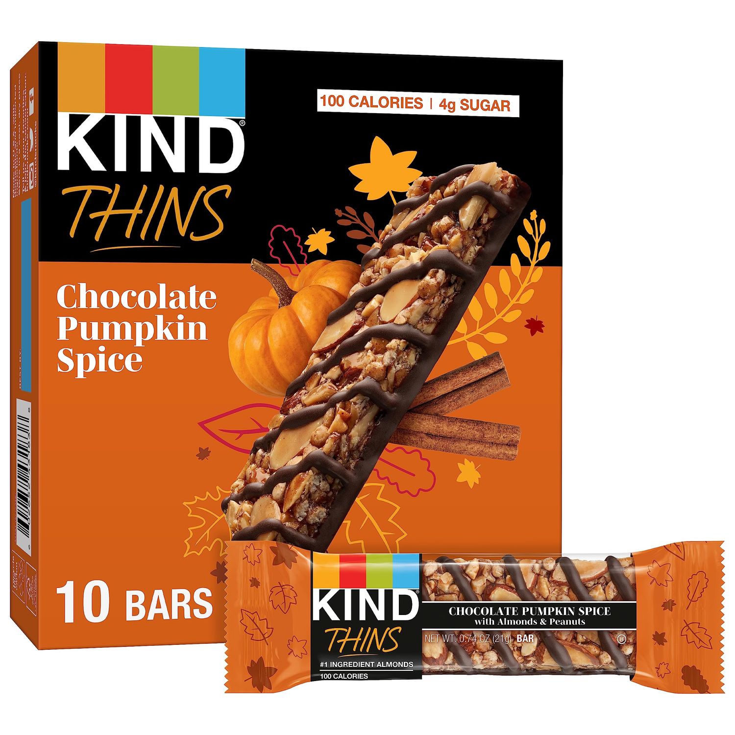 KIND THINS Chocolate Pumpkin Spice with Almonds &amp; Peanuts, Gluten Free, 100 Calorie, Healthy Snacks (Pack of 1, 10 Count Total)