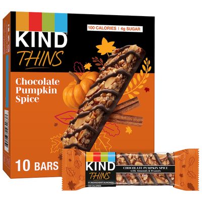 KIND THINS Chocolate Pumpkin Spice with Almonds &amp; Peanuts, Gluten Free, 100 Calorie, Healthy Snacks (Pack of 1, 10 Count Total)