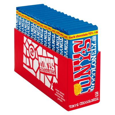 Tony&#39;s Chocolonely 70% Dark Chocolate Bar, Fair Trade, 6.35 Oz (Pack of 15)