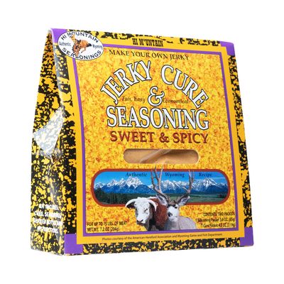 Hi Mountain Jerky Seasoning and Cure Kit | SWEET &amp; SPICY BLEND | Create Savory Homemade Beef Jerky | Great for Beef, Deer, Elk, &amp; Venison | Mix will Season up to 15lbs. of Meat (1 Box)