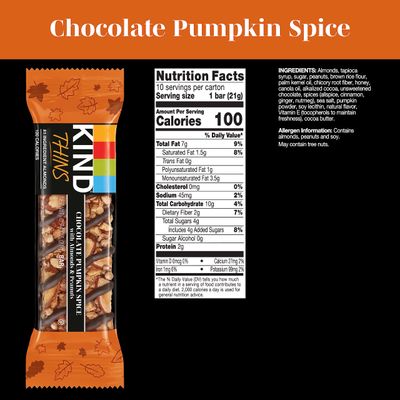 KIND THINS Chocolate Pumpkin Spice with Almonds &amp; Peanuts, Gluten Free, 100 Calorie, Healthy Snacks (Pack of 1, 10 Count Total)