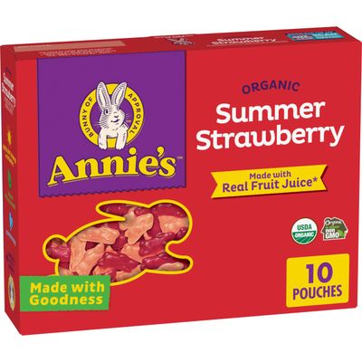 Annie&#39;s Organic Bunny Fruit Flavored Snacks, Summer Strawberry, Gluten Free, 10 Pouches, 7 oz.