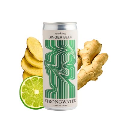 Strongwater Sparkling Ginger Beer - 12 Pack Cans (8.4 Fl Oz Each) - Premium Craft Cocktail Mixer Made with Filtered Rocky Mountain Water &amp; Ginger Root - Real Cane Sugar, No Artificial Flavors