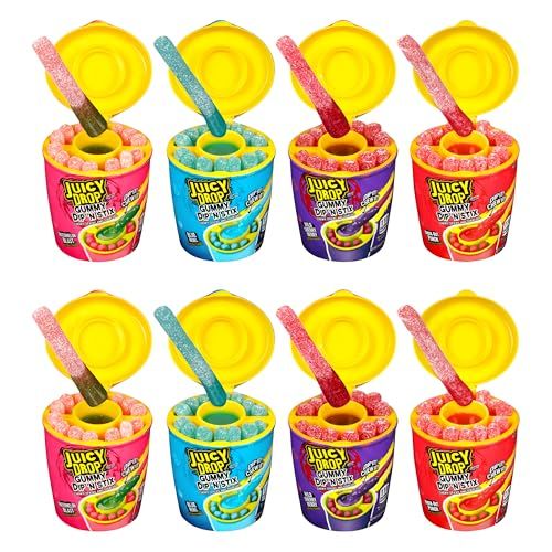 Juicy Drop Holiday Sour Candy Dip N Stix - 8 Ct Sour Candy Gel With Sweet Dipping Sticks in Assorted Fruity Flavors - Candy Variety Pack For Stocking Stuffers, Party Favors, Holiday Gifts For Kids