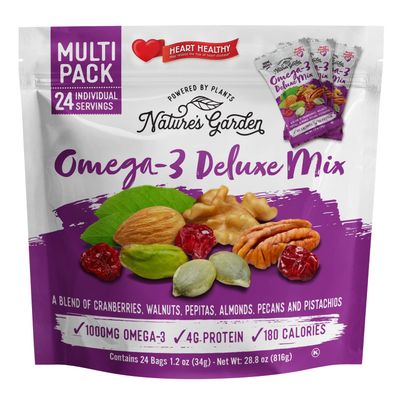 Nature&#39;s Garden Omega 3 Deluxe Mix - Trail Mix Nuts, Heart Healthy, Gluten Free, Cholesterol Free, Sodium Free, No Artificial Ingredients - 1.2 oz Bags (24 Individual Servings)