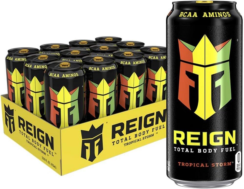 REIGN Total Body Fuel, Tropical Storm, Fitness &amp; Performance Drink, 16 Fl Oz (Pack of 12)