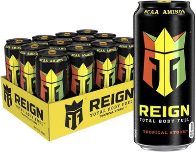 REIGN Total Body Fuel, Tropical Storm, Fitness &amp; Performance Drink, 16 Fl Oz (Pack of 12)