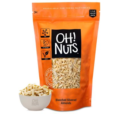 Almonds Blanched Slivered | Raw - 100% Natural | 1.5 lb | White Almond Sticks | Packed in New York Zip-Seal Bag for Exceptional Freshness by Oh Nuts