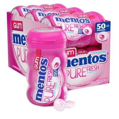 Mentos Pure Fresh Holiday Sugar-Free Chewing Gum with Xylitol, Bubble Fresh Flavor, Holiday Christmas Stocking Stuffers for Adults &amp; Kids, Bubble Gum, 50 Piece Bottle (Bulk Pack of 6)