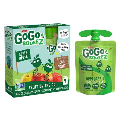 GoGo squeeZ Applesauce, Apple Apple, 3.2 Ounce (4 Pouches), Gluten Free, Vegan Friendly, Unsweetened Applesauce, Recloseable, BPA Free Pouches