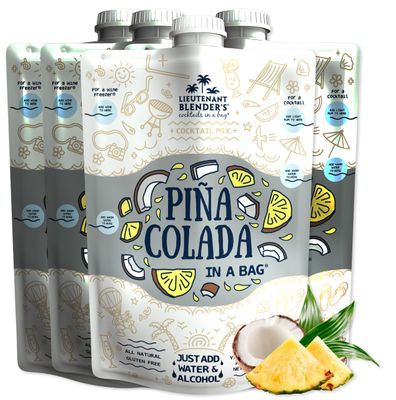 Lt. Blender&#39;s Pina Colada in a Bag - Pina Colada Drink Mix - Each Bag Makes 1/2 Gallon of Slushie Pina Colada Mix - Cocktail Mix - Make a Cocktail, Wine Slushie or Mocktail - (Pack of 4)