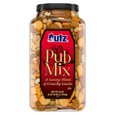 Utz Pub Mix, 42 Oz. Barrel, Savory Snack Mix with a Blend of Crunchy Flavors for a Tasty Party Snack, Resealable Container, Trans-Fat Free and Kosher Certified