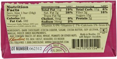 Chocolove Raspberry Dark Chocolate, 1.2-Ounces (Pack of 12)