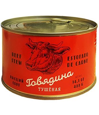Beef Stew canned ( 14.1 Ounce / 400 Gram ) Tushonka. 100% Natural meat
