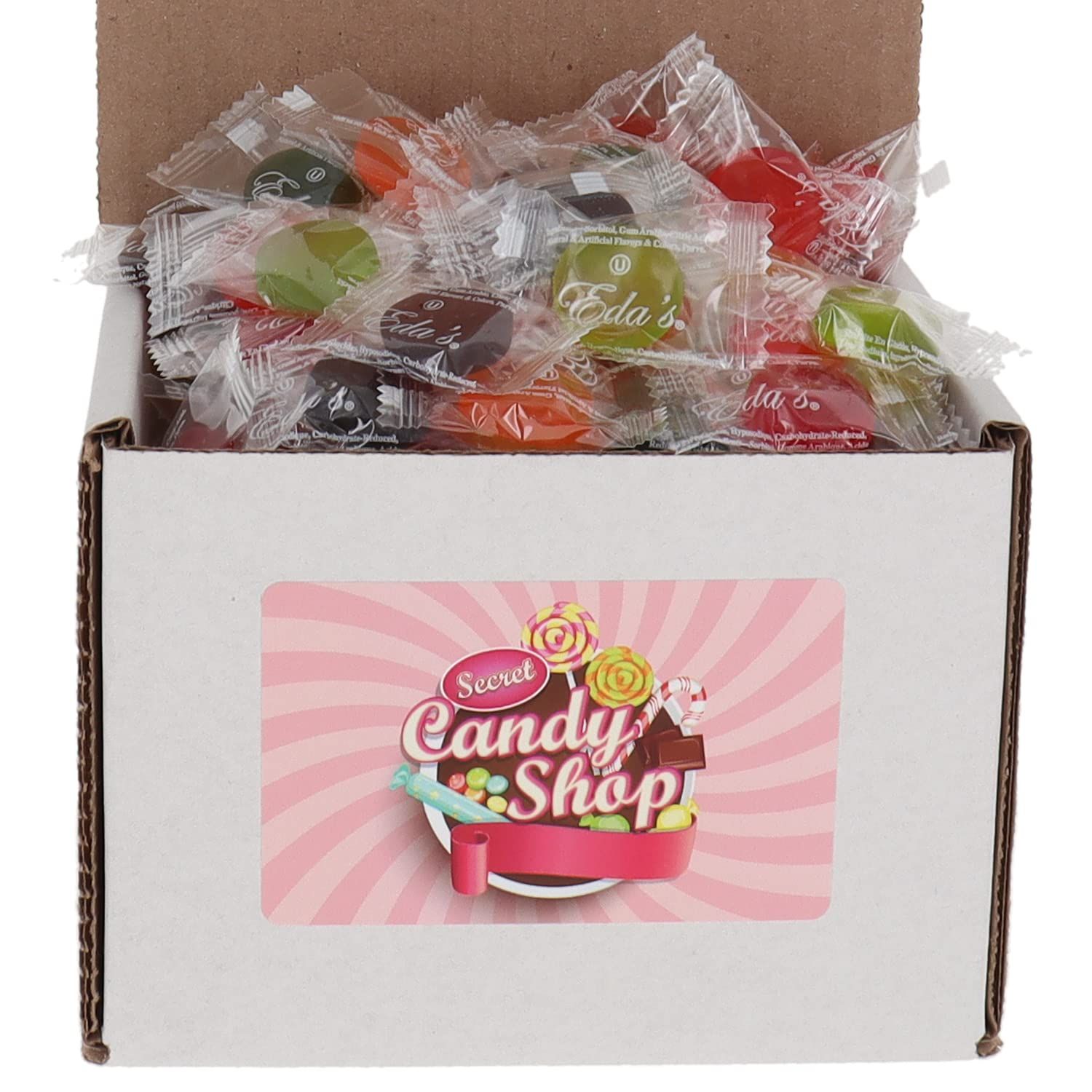 SECRET CANDY SHOP Eda&#39;s Sugar Free Hard Candy Zero Sugar Candies Bulk in Box (Individually Wrapped) (Assorted Fruit, 8oz)