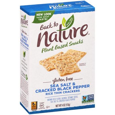 Back to Nature Gluten Free Crackers, Sea Salt &amp; Cracked Black Pepper Rice Thins - Dairy Free, Non-GMO, Made with Whole Grain Brown Rice Flour, Delicious &amp; Quality Snacks, 4 Ounce