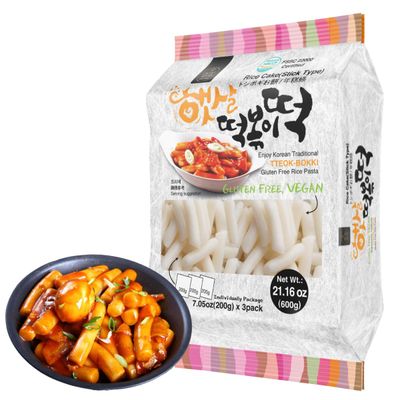 Korean Rice Cake Tteokbokki Stick - 1 Pack (3 Individual Package X 1 Pack) Vegan, Non-GMO, Gluten Free, Tteok Rice Cakes Food Pasta 21.16 oz Per Pack