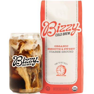 Bizzy Organic Cold Brew Coffee | Smooth &amp; Sweet Blend | Coarse Ground Coffee | Micro Sifted | Specialty Grade | 100% Arabica | 1 LB