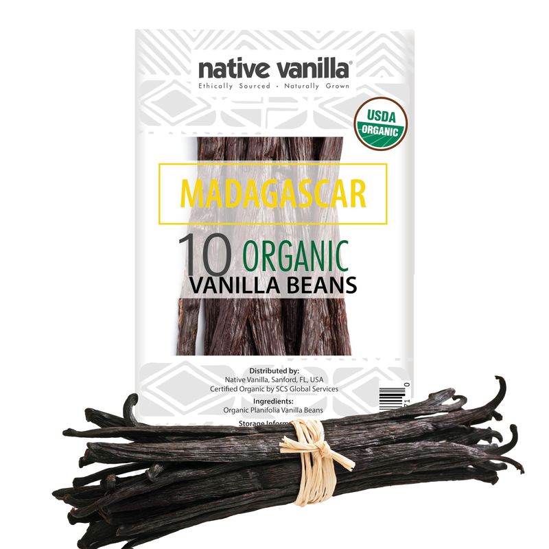 10 Organic Madagascar Vanilla Beans - Gourmet Grade A Premium Vanilla Pods - For Vanilla Extract &amp; Baking - For Cooking, Desserts &amp; More - 100% Vegan &amp; Kosher - Non-GMO &amp; Gluten-Free - Native Vanilla