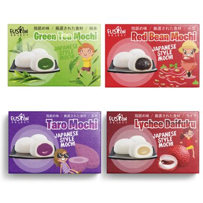Japanese Mochi Variety Pack: Red Bean, Taro, Green Tea, and Lychee Royal Treats For Families - Packed in Fusion Select Gift Box