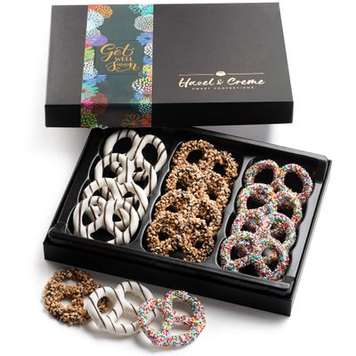 Hazel &amp; Creme Gourmet Pretzels - GET WELL SOON Gift Box - Care Package Gift - Gourmet Food Gift