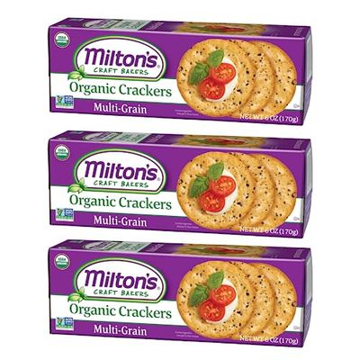 Milton&#39;s Craft Bakers Organic Multi-Grain Crackers - Multigrain Crackers, Certified Organic, Non-GMO, Healthy Crackers, Savory &amp; Sweet Taste, Great for Charcuterie Boards - 6 Oz, Pack of 3