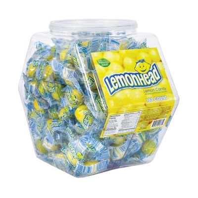 Lemonheads Candy Bulk Pack, 180 Pieces | Individually Wrapped Lemon Flavored Hard Candies in Reusable Plastic Tub | Fat Free and Gluten Free Snacks, 180 Count (Pack of 1)