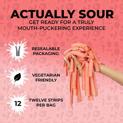 Sour Strips Flavored Sour Candy Strips, Deliciously Sour Chewy Candy Belts, Vegetarian Candies, 3 Pack (Strawberry (3-Pack))