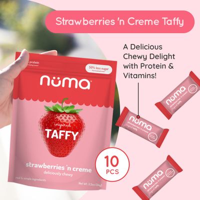 Healthy Strawberries and Cream Soft Candy - Low Sugar, Low Calorie, All Natural Chewy Snack, 3g Protein per Serving, Gluten Free - 3 Bags with 24 Individually Wrapped Chews Total
