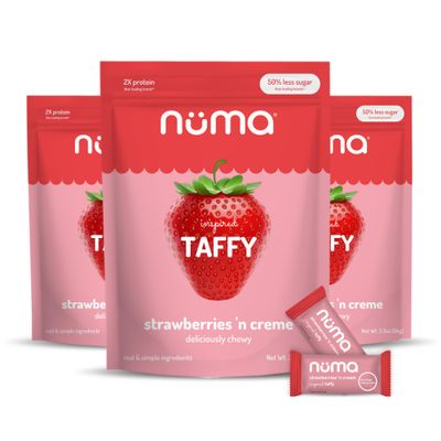 Healthy Strawberries and Cream Soft Candy - Low Sugar, Low Calorie, All Natural Chewy Snack, 3g Protein per Serving, Gluten Free - 3 Bags with 24 Individually Wrapped Chews Total