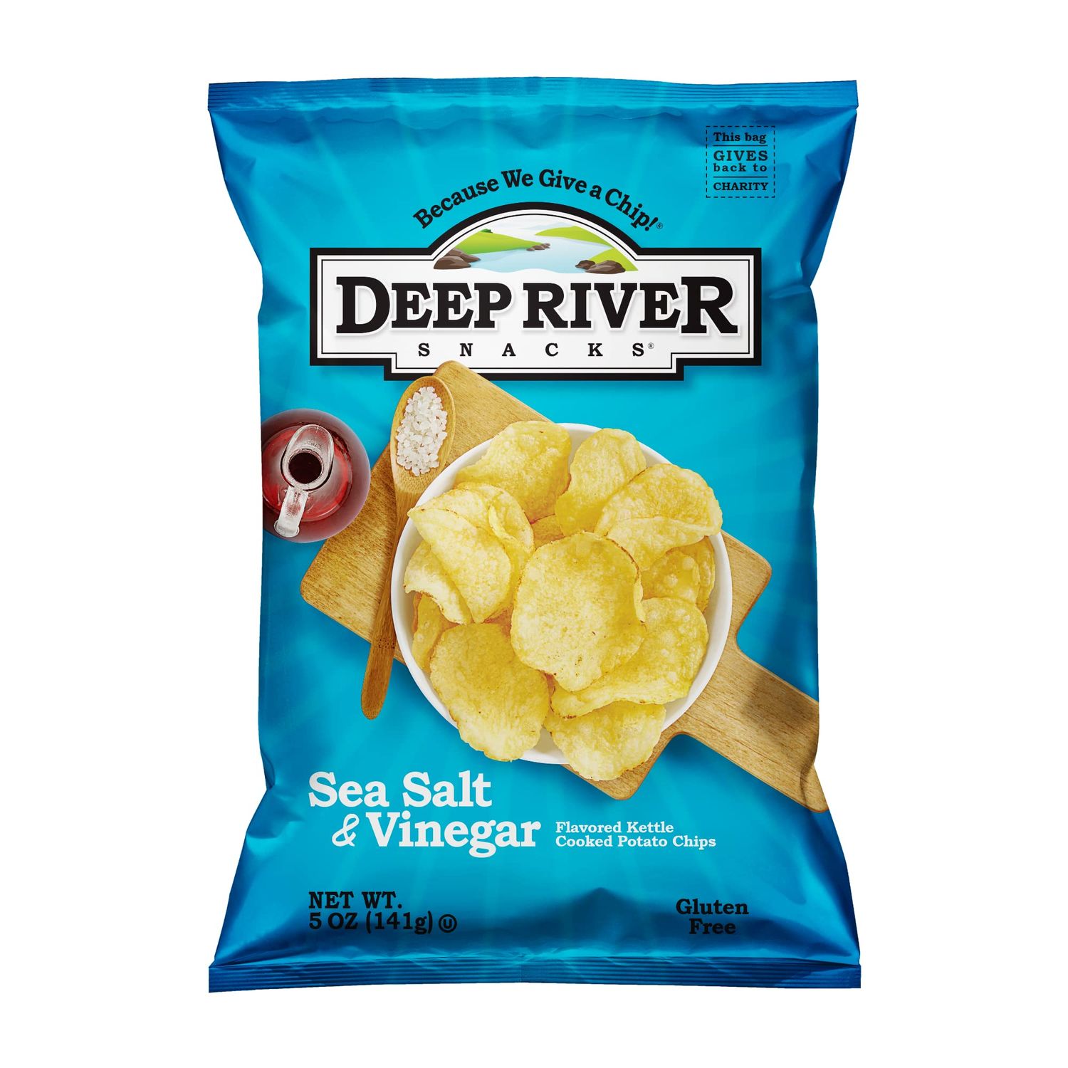Deep River Snacks Sea Salt &amp; Vinegar Kettle Cooked Potato Chips, 5 Ounce (Pack of 12)