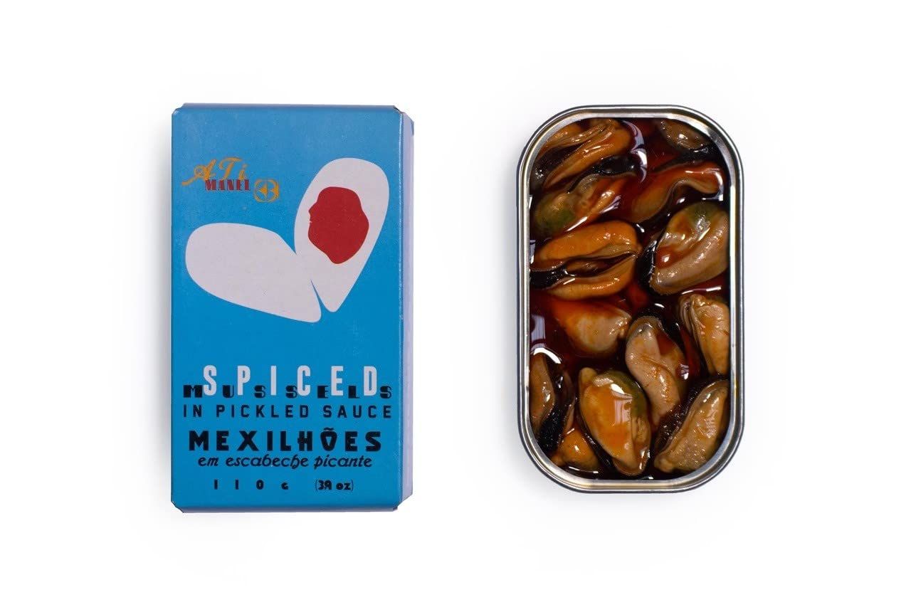 Spanish Mussels Canned in Spiced Pickled Sauce | B Vitamins, Omega-3 | Tinned Seafood by Ati Manel | 1 x 110g Cans