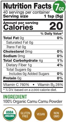 HerbaZest Camu Camu Powder (7oz) - USDA Certified Organic - Vegan, Non-GMO &amp; Gluten Free - Nutrient Rich, Best Source of Vitamin C &amp; Perfect for Smoothies, Juices &amp; More