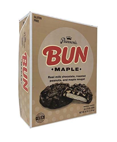 Pearson&#39;s Maple BUN Cluster Bar | Roasted Peanuts, Real Milk Chocolate, and Maple Nougat | Pack of 24 |Individually Wrapped