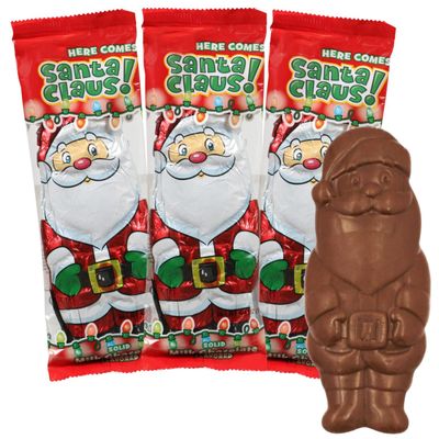 Santa Claus Milk Chocolate Treats, Individually Wrapped Christmas Stocking Stuffers and Gifts, Pack of 3, 4 Ounces Each (Santa)