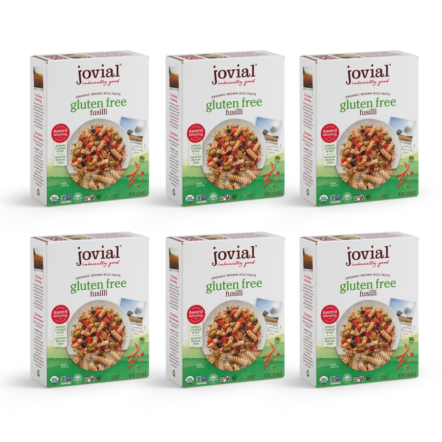 Jovial Whole Grain Brown Rice Fusilli Pasta - Pasta Fusilli, Fusilli Pasta, Whole Grain Pasta, Organic Pasta, Gluten Free, Dairy Free, Brown Rice Pasta, Made in Italy - 12 Oz, 6 Pack