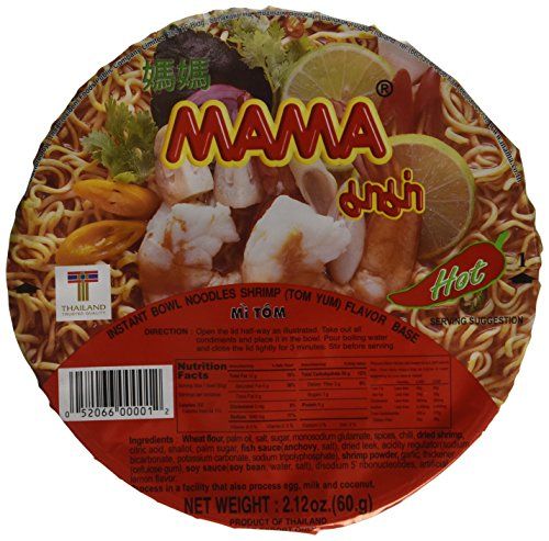 MAMA Instant Noodle Soup Bowls, Shrimp (Tom Yum), 2.12 oz, 12 Count